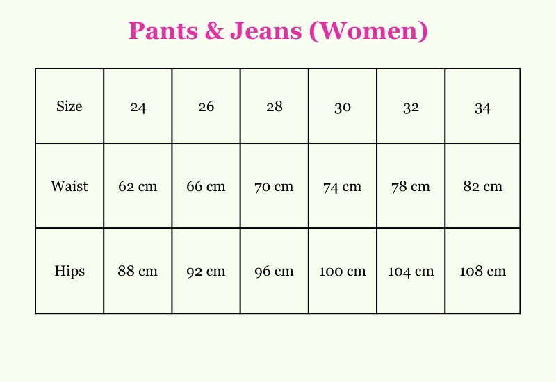 Italian Jeans Size Conversion Chart