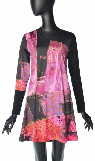 303 BT VOLT Design Long Sleeves Dress OSCAR, Pink Black Red