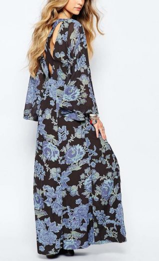 OB476323 Free People Dress Melrose Black and Blue Maxi Dress