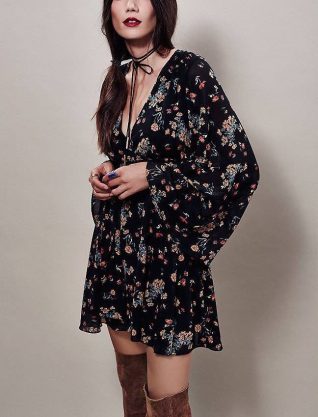 OB456150 Free People Dress LILOU Retro Black, Fun Fashion Canada