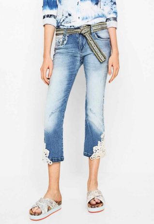 Desigual Capri Denim Pants with Lace