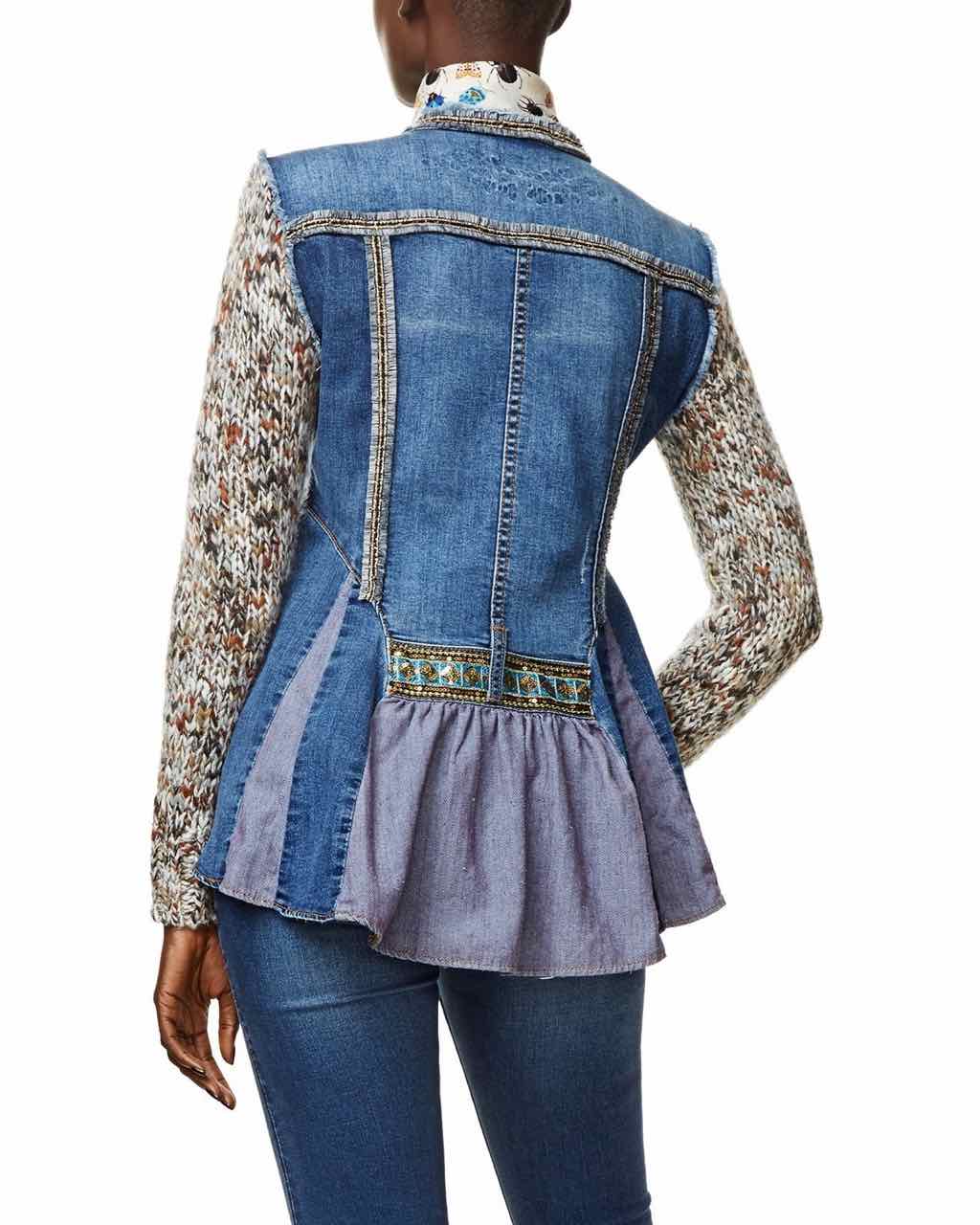 blue jean jacket with ruffles
