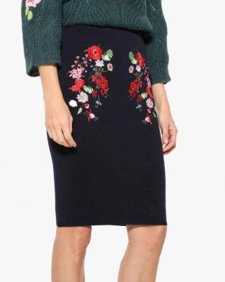 Desigual Black Skirt with Floral Embroidery
