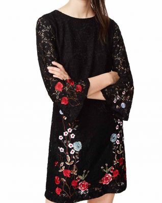 Desigual Lace Dress with Floral Embroidery, Fall Winter 2017 2018