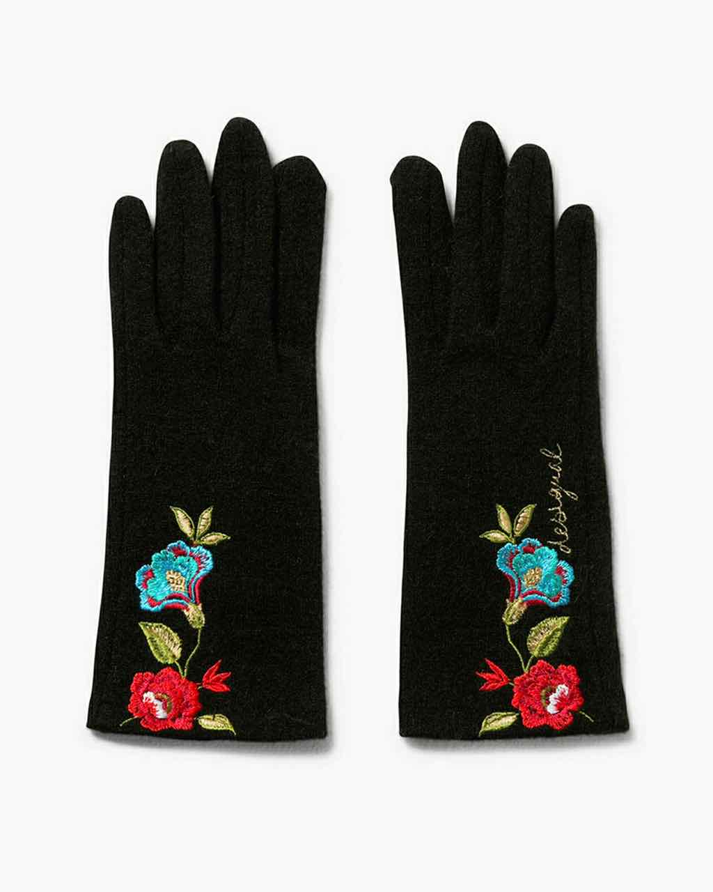 Gants Desigual Rambutan Pour Fille - Noir Avec étoiles Dorées, Taille S/M, Acrylique/polyester, Lavables En Machine