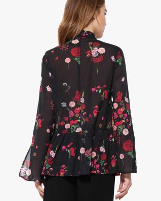 Desigual Blouse Black with Floral Design