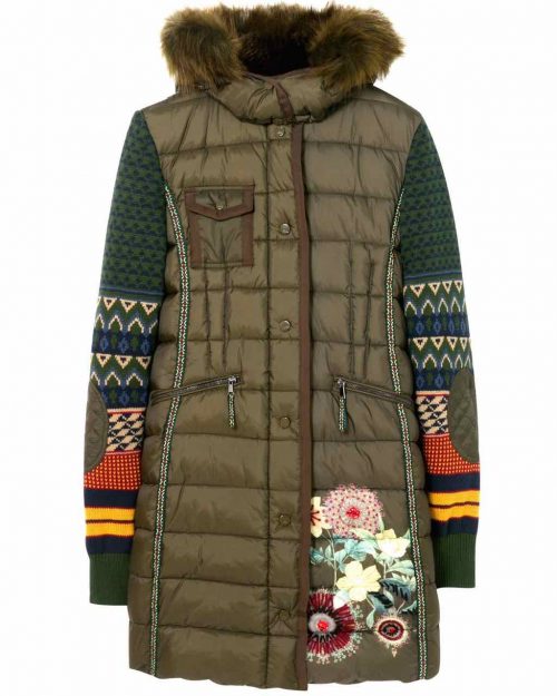 DESIGUAL Coat MICHELLE 17WWEW75 Khaki Knitted Sleeves Buy Online