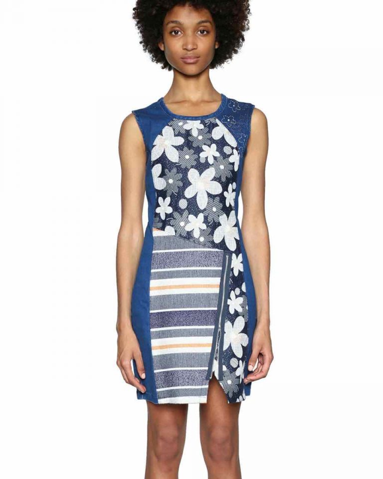 DESIGUAL Dress NO SLEEP Daises Patchwork 18SWVD14 Asymmetric