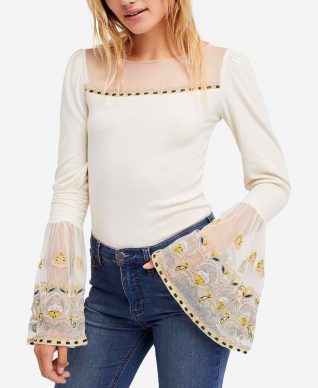 Free People White Top with Bell Sleeves