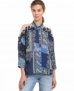 Desigual Blue Shirt with Mesh Shoulders