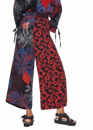 Desigual Black Red Wide Pants