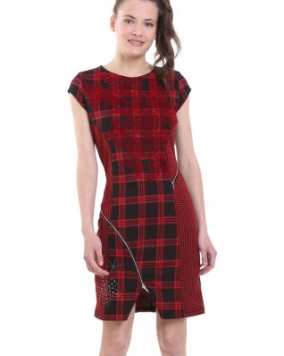 Desigual Red Plaid Dress with Zippers