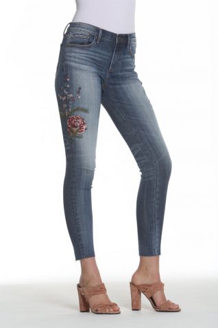 Driftwood Denim Pants with Floral Embroidery