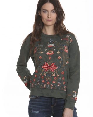 Driftwood Pullover with Embroidery Khaki Green Teddy