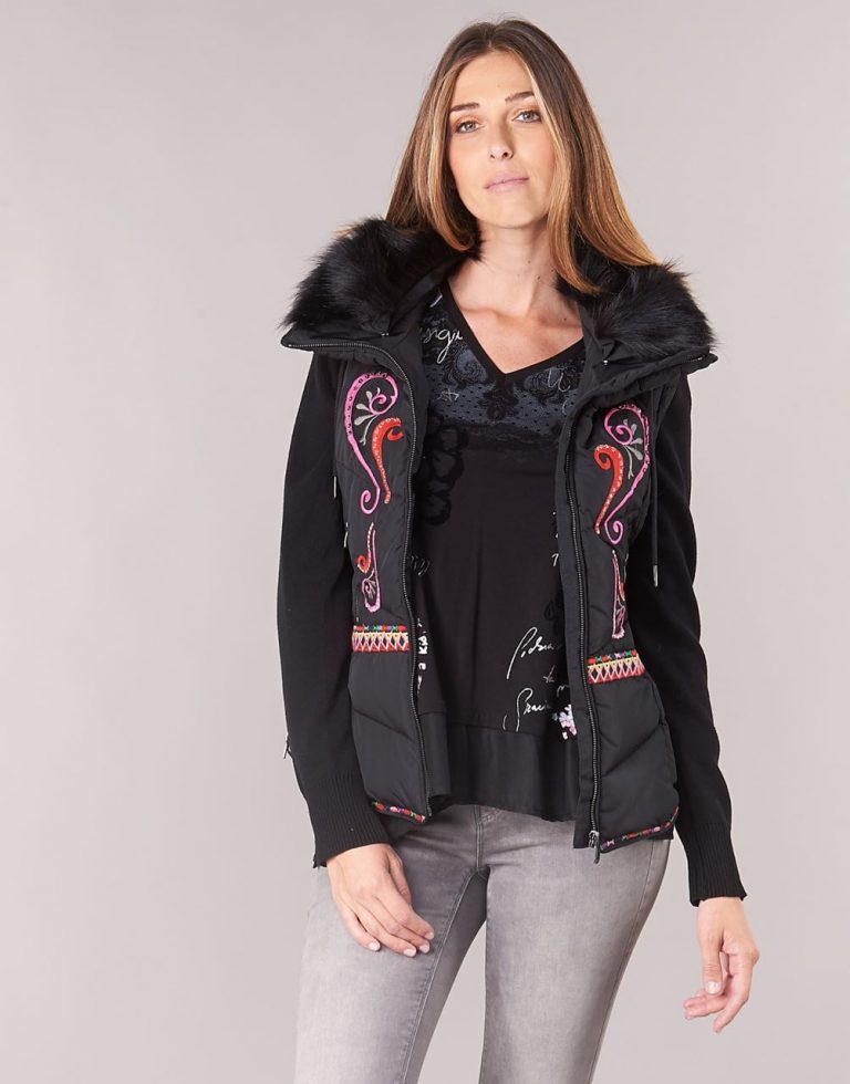 DESIGUAL Winter Jacket MARGADAN 18WWEWB3 Black Embroidery Winter 2019