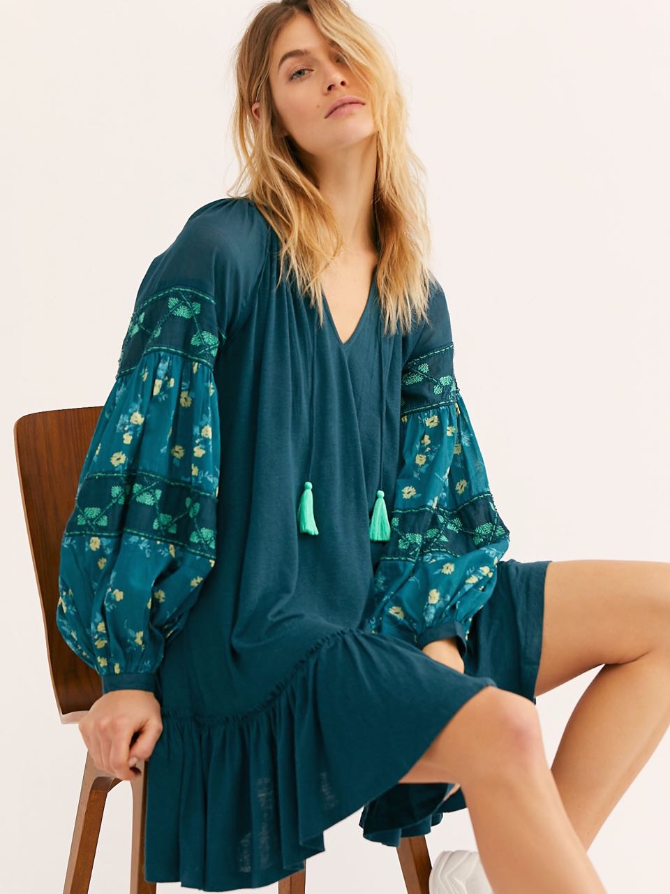 Free People MIX IT UP TUNIC Jade Embroidery Spring 2019