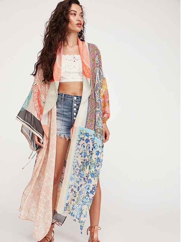 Free People Keeping Up with LEONORA KIMONO Multicoloured One Size