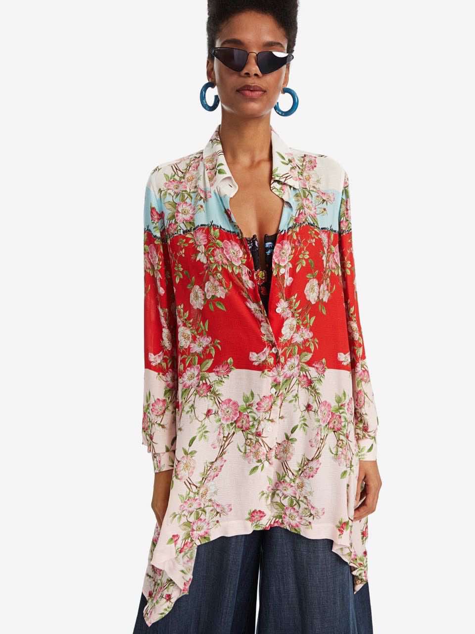 DESIGUAL Asymmetric Longline Shirt GLEN Floral 19WWCW24