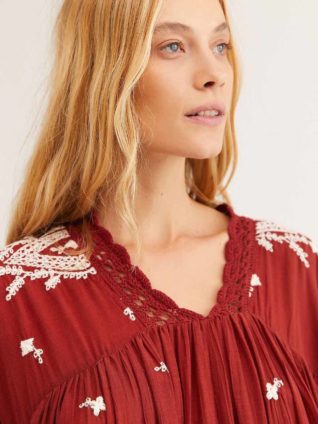 Free People LAVENDER FIELDS EMBROIDERY MIDI DRESS Terracotta