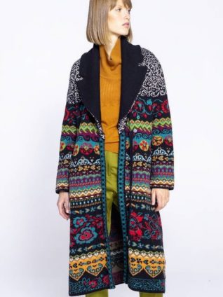 IVKO Collar Coat Geometric Pattern 192601 (Black)