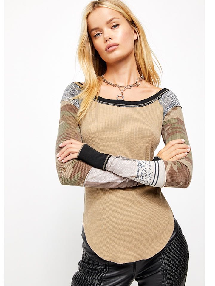 Free People BRIGHT SIDE THERMAL Top Moss Army Wine