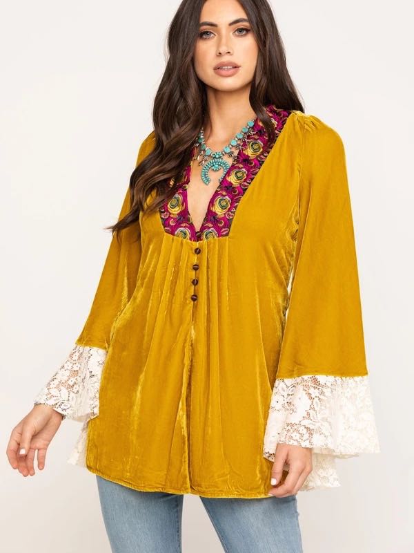Free People WANDERLUST VELVET Jacket Gold