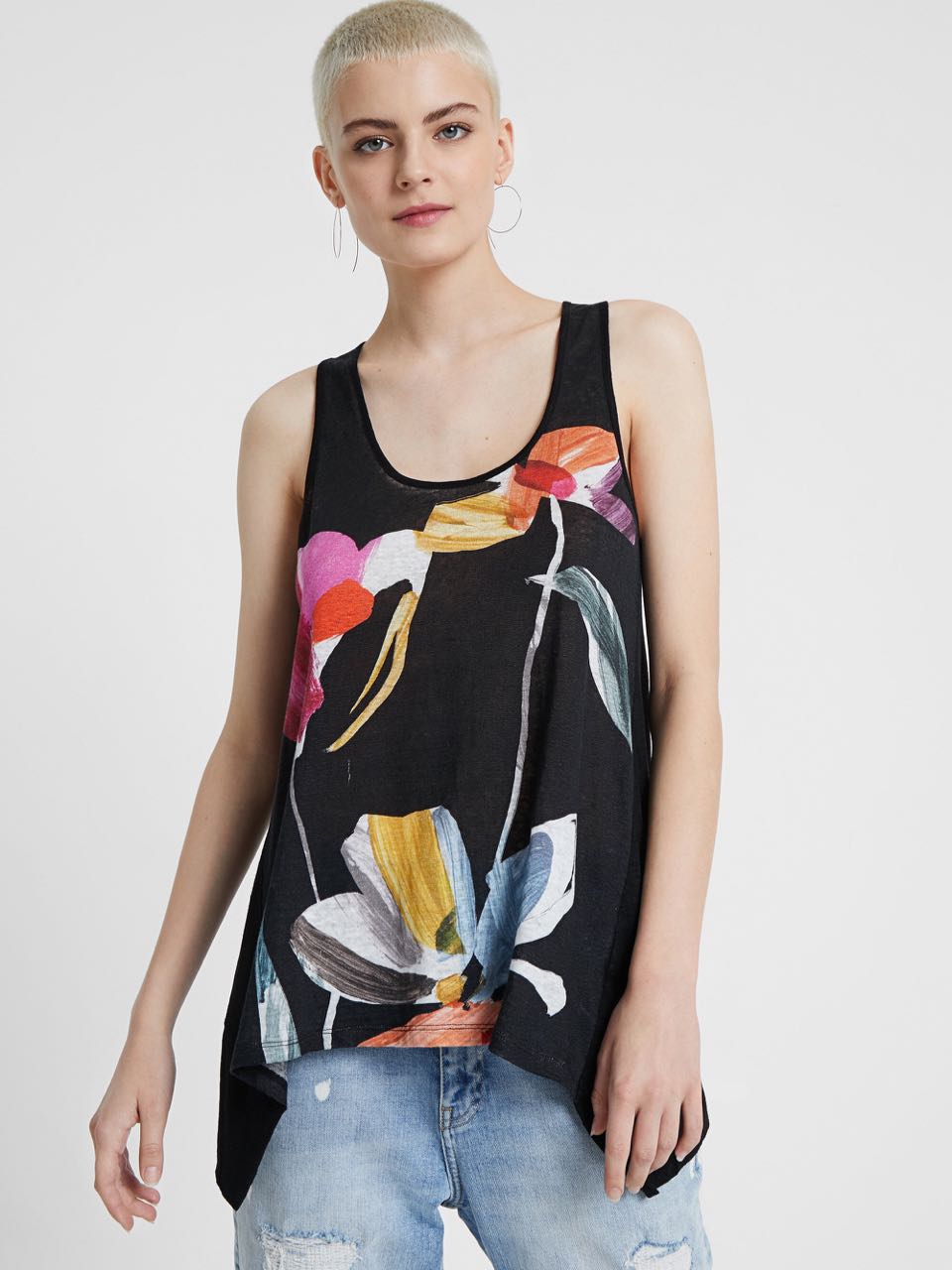 DESIGUAL Floral Linen Tank Top T-Shirt 20SWTK752000