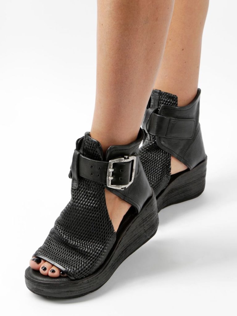 A.S.98 Platform Boot Sandals with Buckle BLACK 528058 Wedge Leather