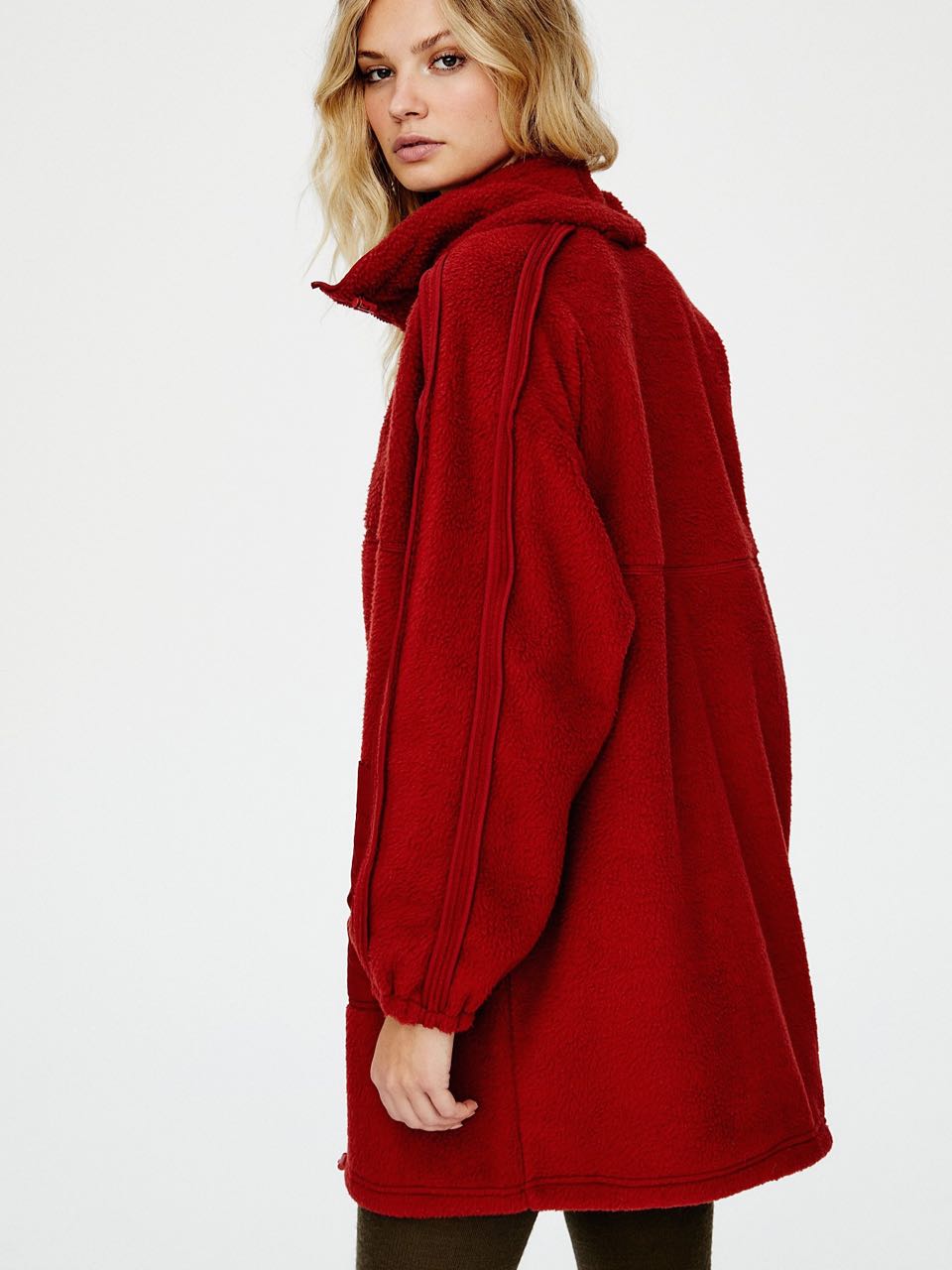 Free People Glacier Fleece Jacket Red and Black FP Movement