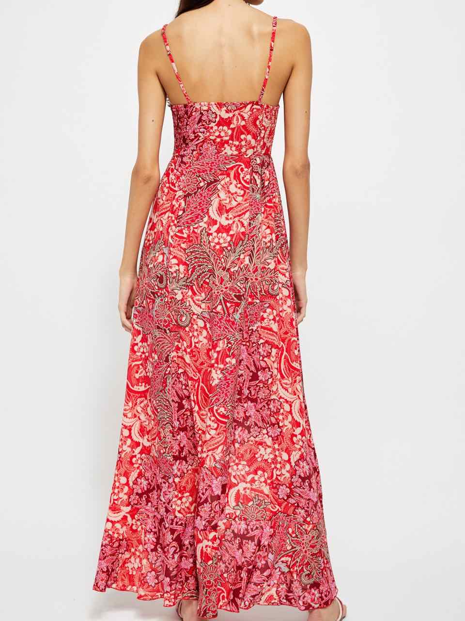 Free People Forever Yours Smocked Maxi Slip Dress Red Blue