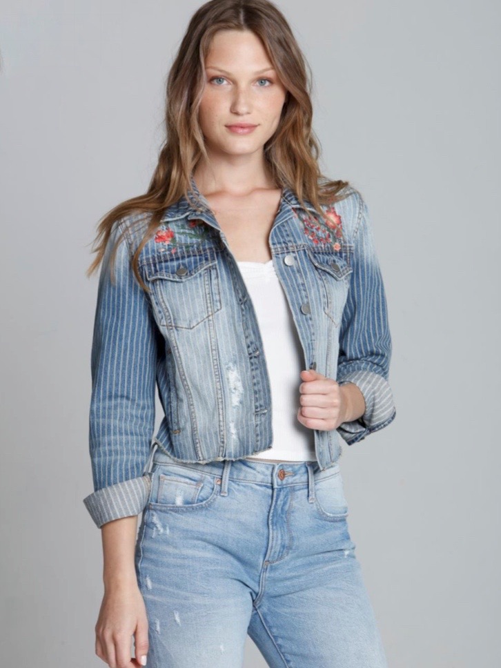 DRIFTWOOD DENIM JACKET TRUCKER Floral Embroidery