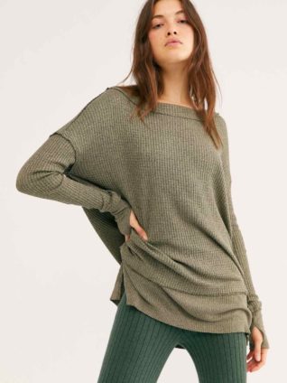 Free People "North Shore Thermal Top" (Army)