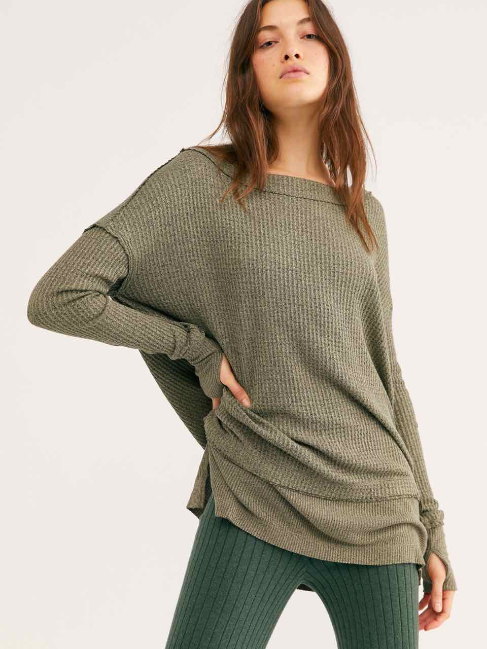 Free People NORTH SHORE THERMAL Top Army Khaki Green