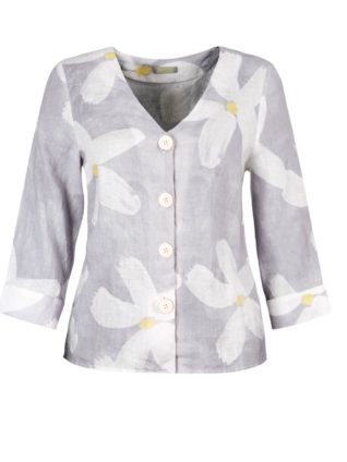 Dolcezza Linen Blazer "Soft White Flower 20681"