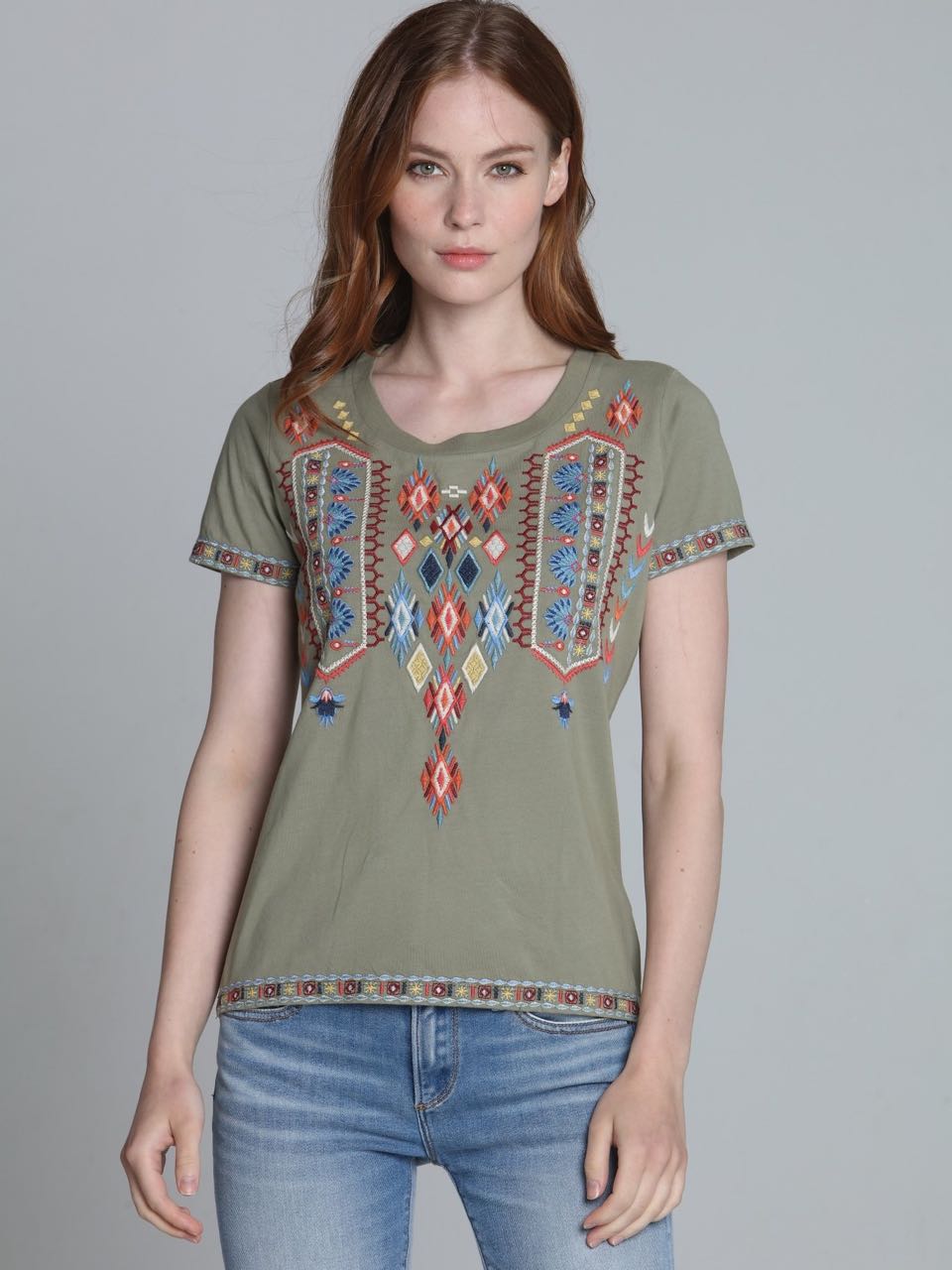 DRIFTWOOD T-Shirt Classic Tee Olive Diamond Ethnic Embroidery