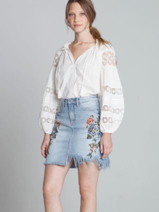 DRIFTWOOD DENIM SKIRT VERONICA Seville Floral Embroidery