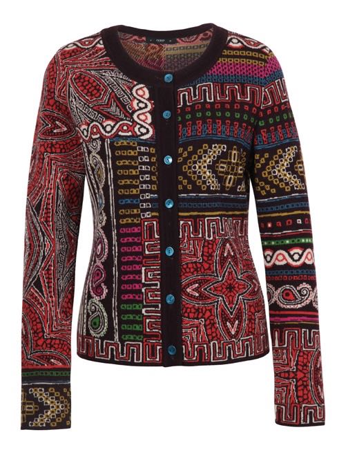 IVKO Merino Wool Cardigan Geometric Pattern 202621 Brown Red