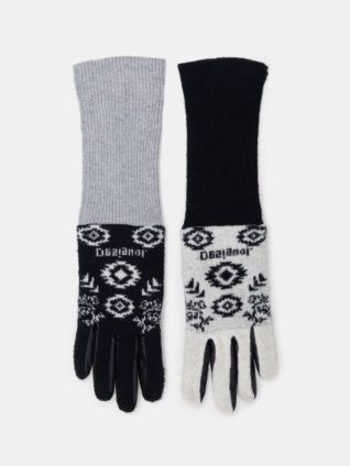 Desigual Leather and Tricot Gloves "Ethnic"