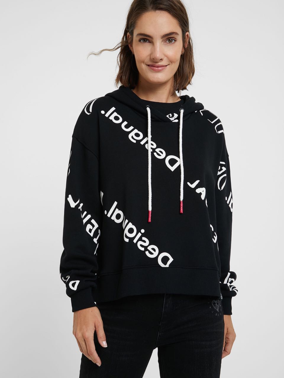 Desigual Plush Sweatshirt Logomania Black White