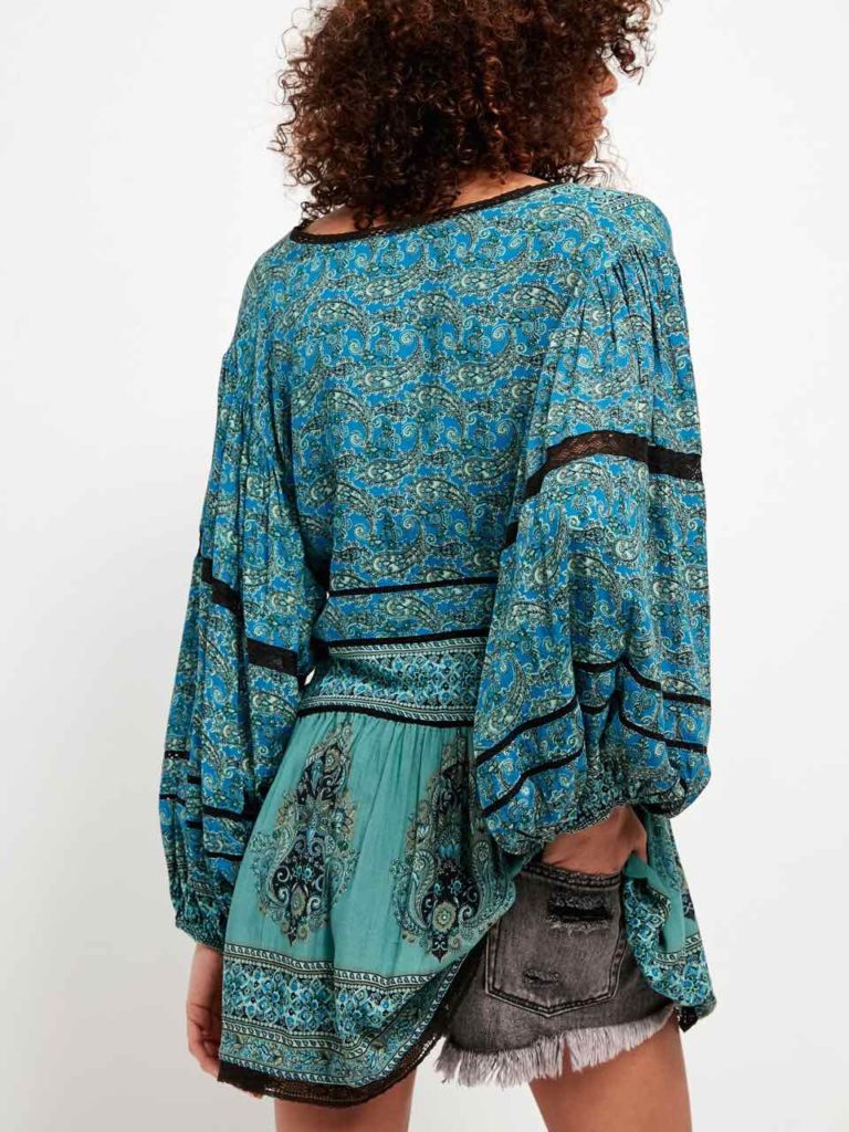 Free People LUNA SCARF PRINT TUNIC Top Ocean Blue