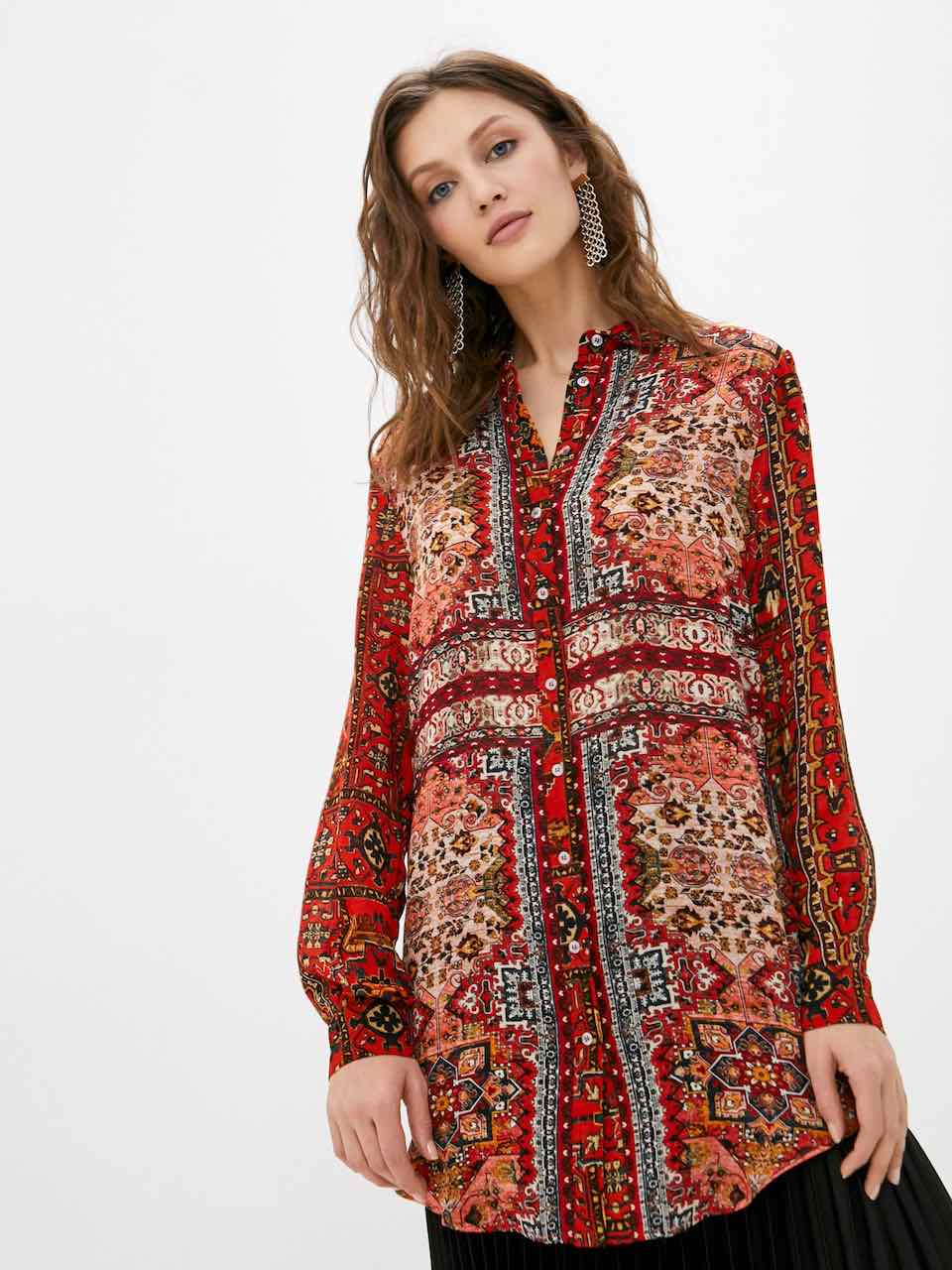 DESIGUAL Loose Long Blouse Shirt Boho 20wwcw77 Red