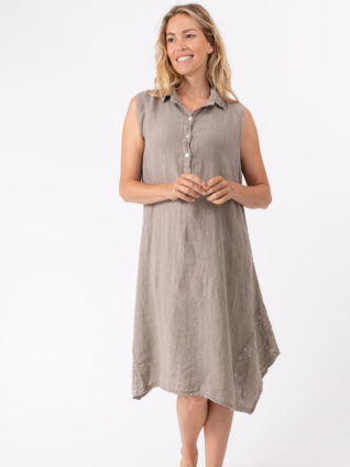 M Made in Italy Linen Dress 19/1636O (Taupe)