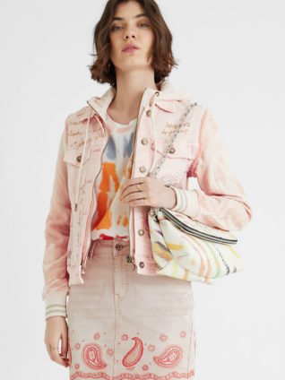 ジャケット・アウター desigual denim knit jacket dy Desigual Denim Jean Jacket Floral Knit Sequin Embroidered
