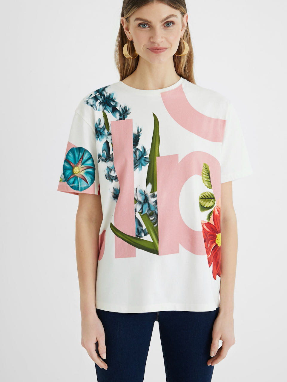 beet Document Aquarium DESIGUAL T-Shirt 100% Cotton Floral DSGL