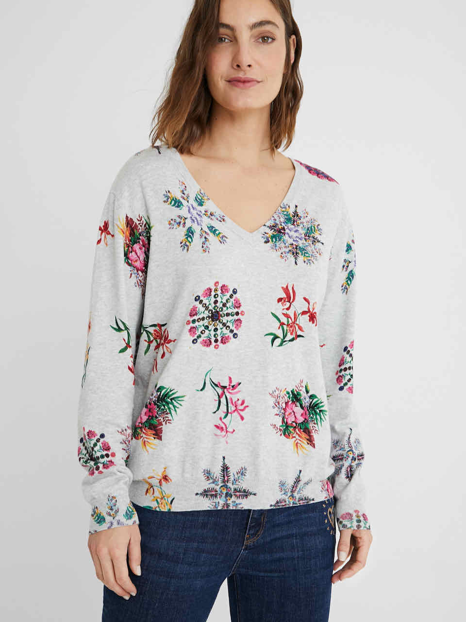 DESIGUAL Fine knit print jumper Floral Mandalas