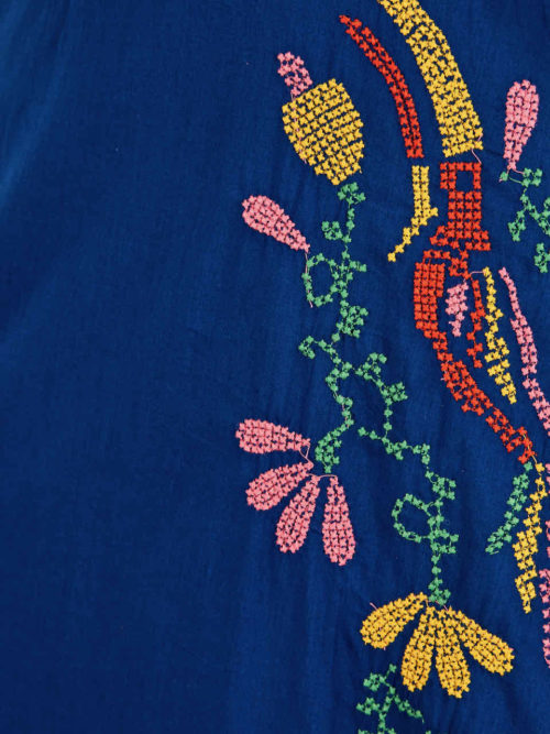 Farm Rio Cross Stitch Embroidered Midi Dress Blue