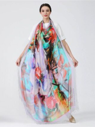 Love's Pure Light Silk Shawl "Almond Blossom" (D-193)