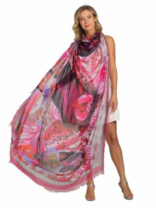 Love's Pure Light Silk Shawl "Slipper Orchid" (D-223)