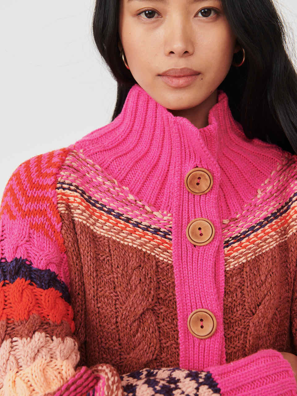 Free People ARGYLE SMILE CARDIGAN Pink 