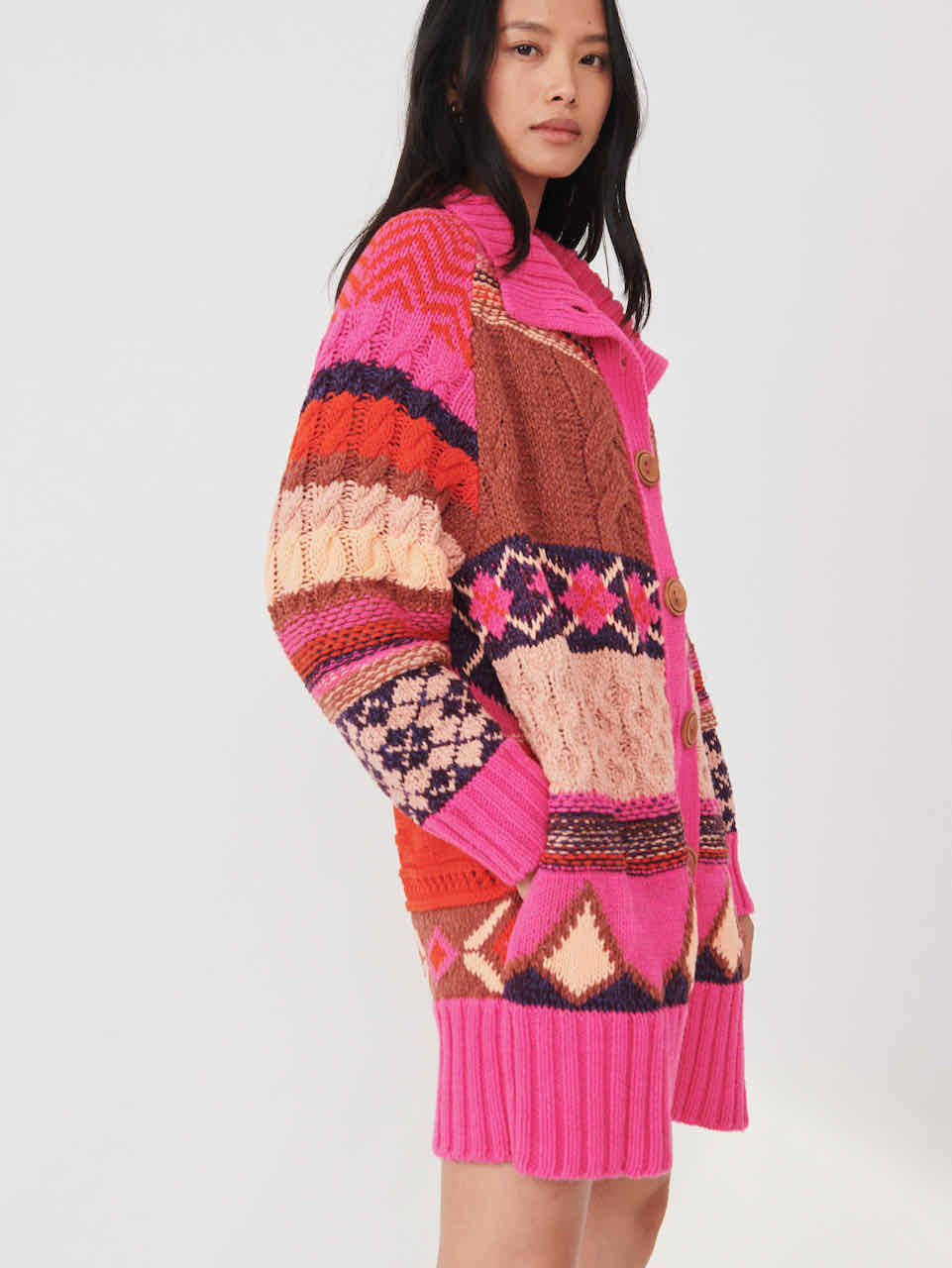 Free People ARGYLE SMILE CARDIGAN Pink 